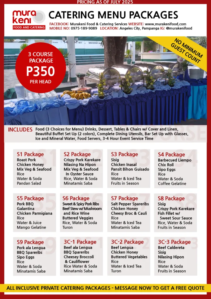 Murakeni Food and Catering Packages Pricelist 3 course