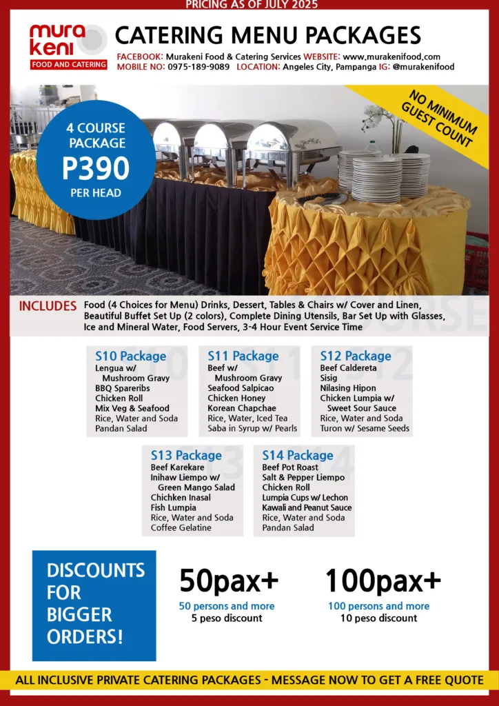 Murakeni Food and Catering Packages Pricelist 4 course
