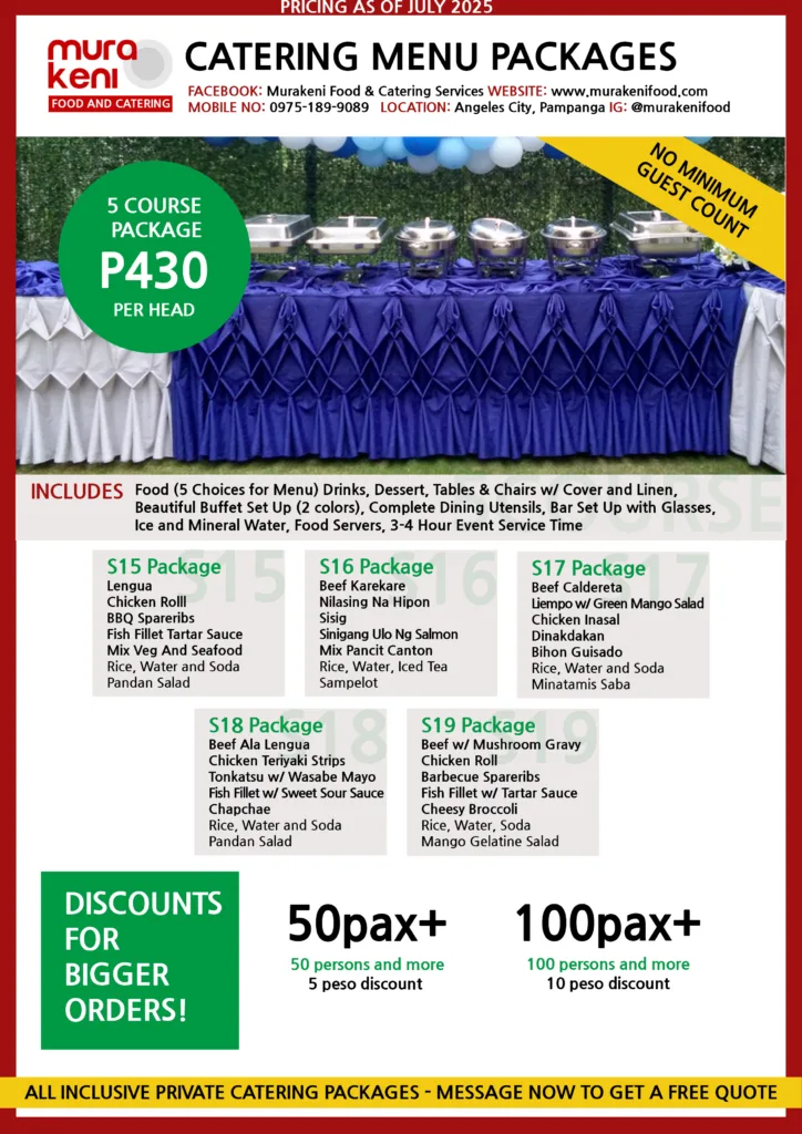 Murakeni Food and Catering Packages Pricelist 5 course