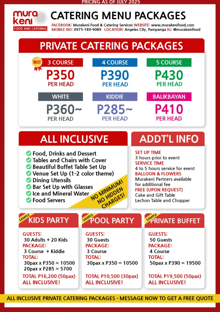 Murakeni Food and Catering Packages Pricelist