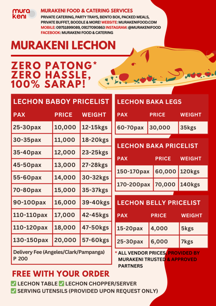 Lechon Baboy and Baka Pricelist of Murakeni Food